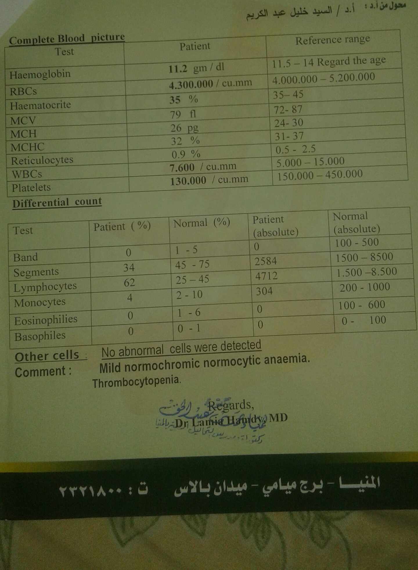 تعداد الصفايح الدموية 130 الف