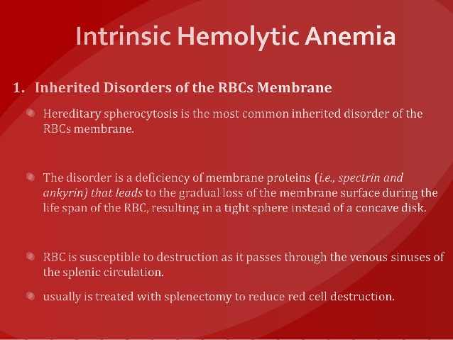 أنواع فقر الدم الانحلالي الناجم عن خلل داخل الكريات الحمر